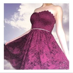 City Triangles Prom Short Strapless Lace Dress